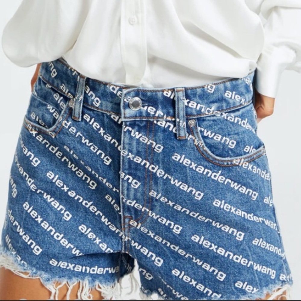 Alexander Wang - Bite High Rise Short -Deep Blue with White Logo Denim Sz 27 NWT